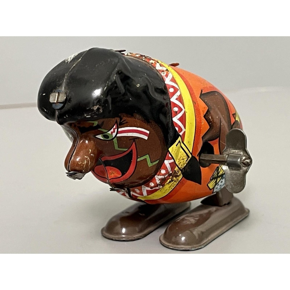 Vtg Marx Tin Litho Wind Up Hopping Indian - Japan - Works